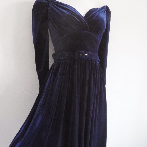 NWT Vixen by Micheline Pitt Navy Velvet Starlet Swing Dress - Picture 6 of 12